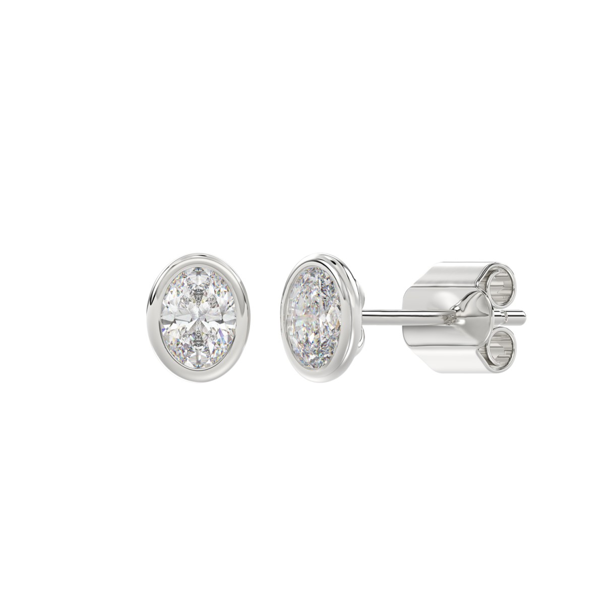 LADIES SOLITAIRE EARRINGS 1CT OVAL DIAMOND 14K WHITE GOLD