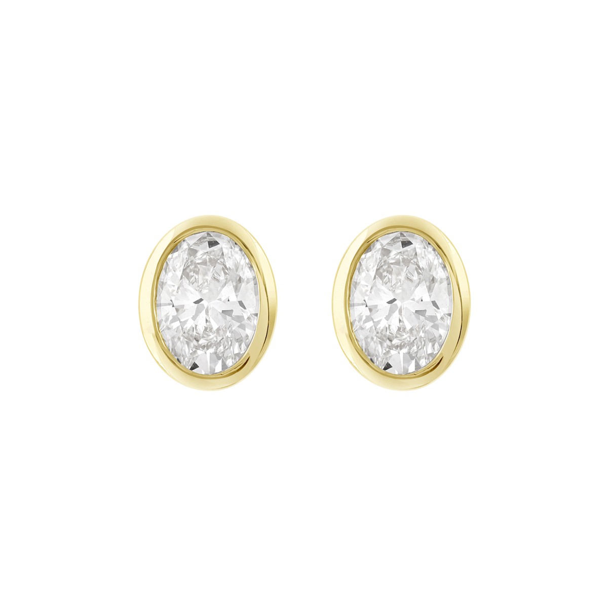 LADIES SOLITAIRE EARRINGS 1CT OVAL DIAMOND 14K YEL...