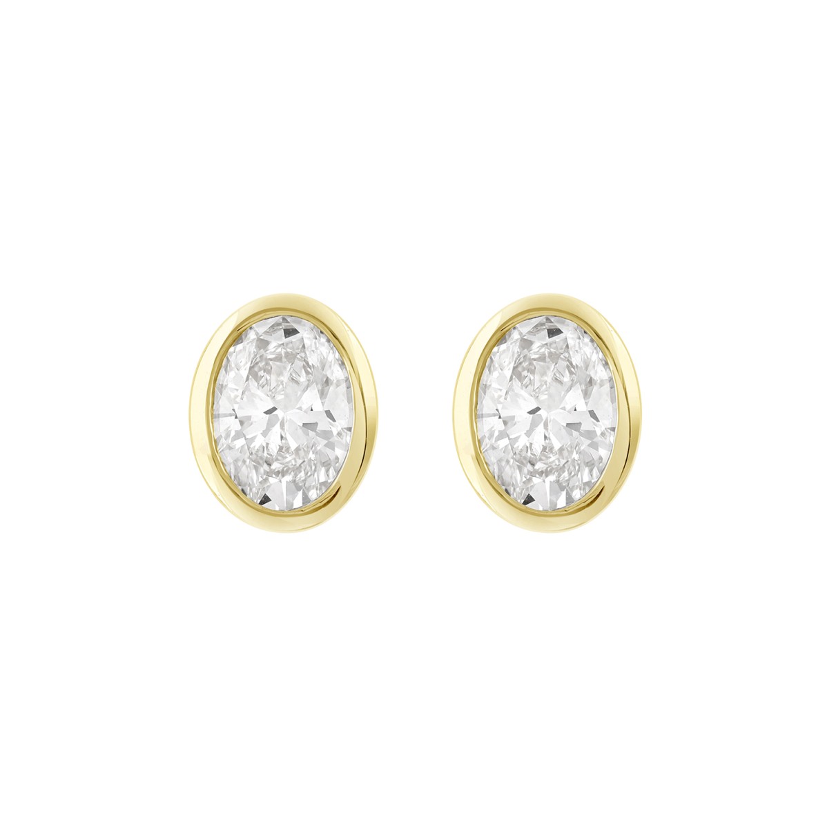 LADIES SOLITAIRE EARRING 1CT OVAL DIAMOND 14K YELL...