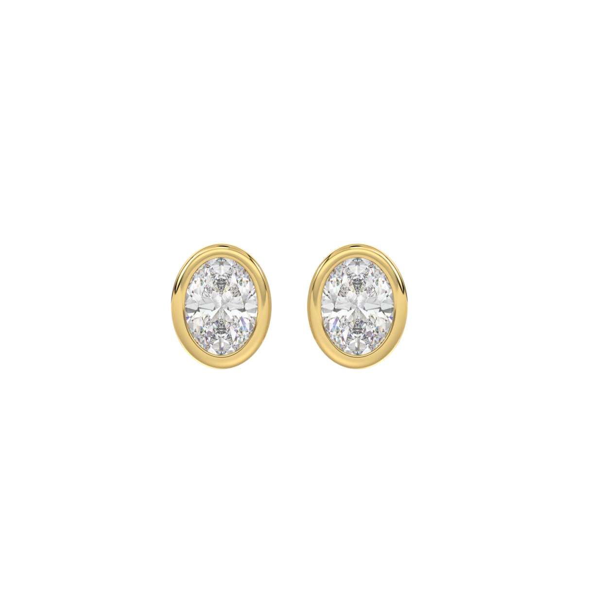 LADIES SOLITAIRE EARRINGS 1CT OVAL DIAMOND 14K YEL...