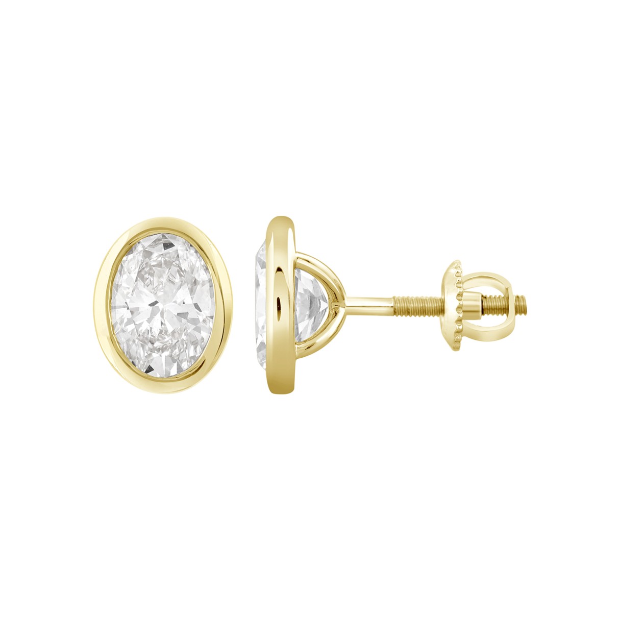 LADIES SOLITAIRE EARRINGS 1CT OVAL DIAMOND 14K YELLOW GOLD