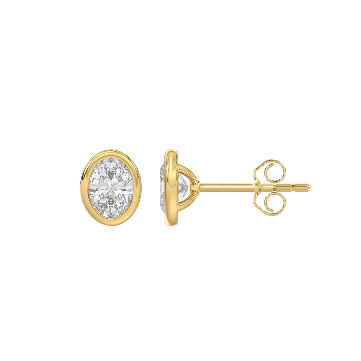 LADIES SOLITAIRE EARRINGS 1CT OVAL DIAMOND 14K YELLOW GOLD