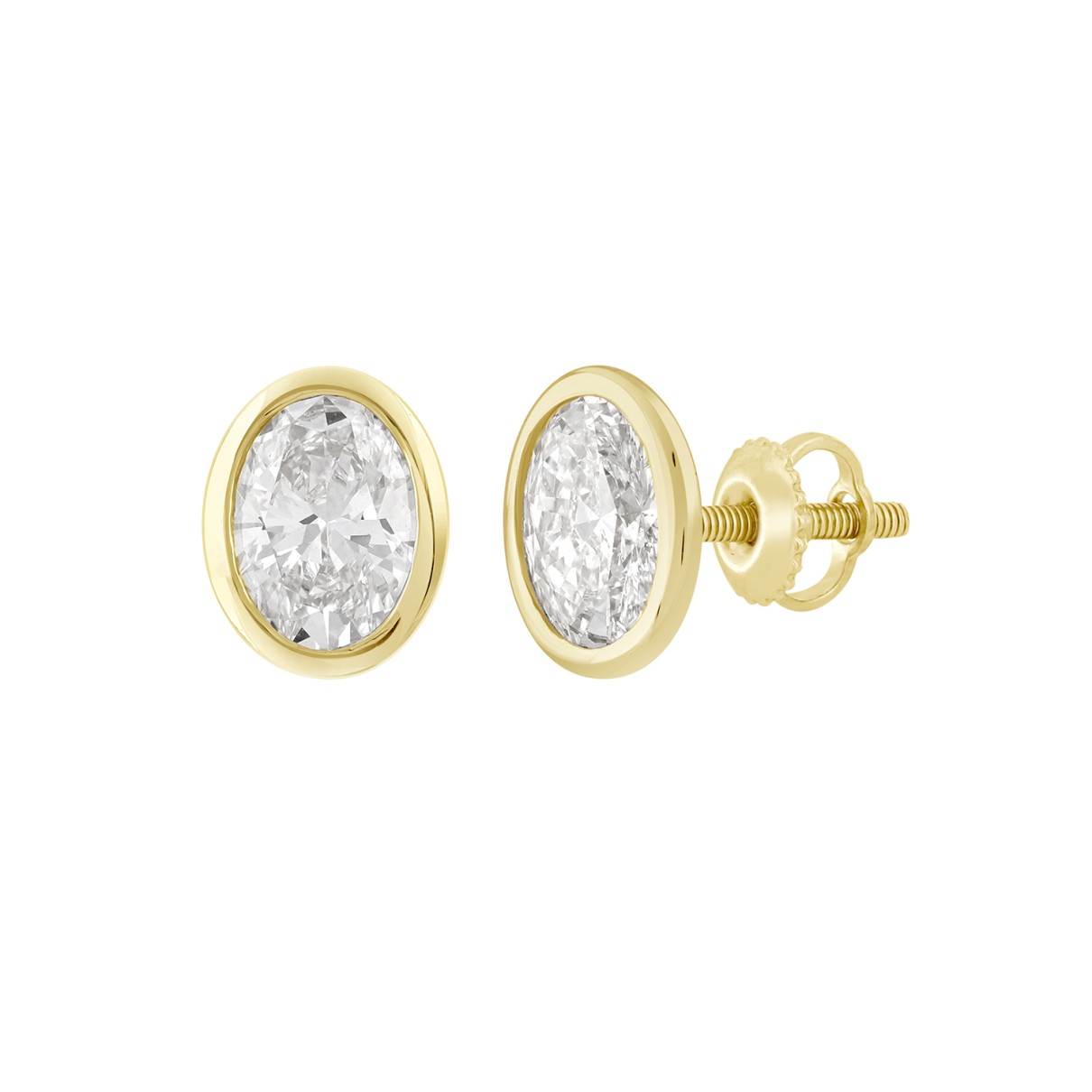 LADIES SOLITAIRE EARRINGS 1CT OVAL DIAMOND 14K YELLOW GOLD