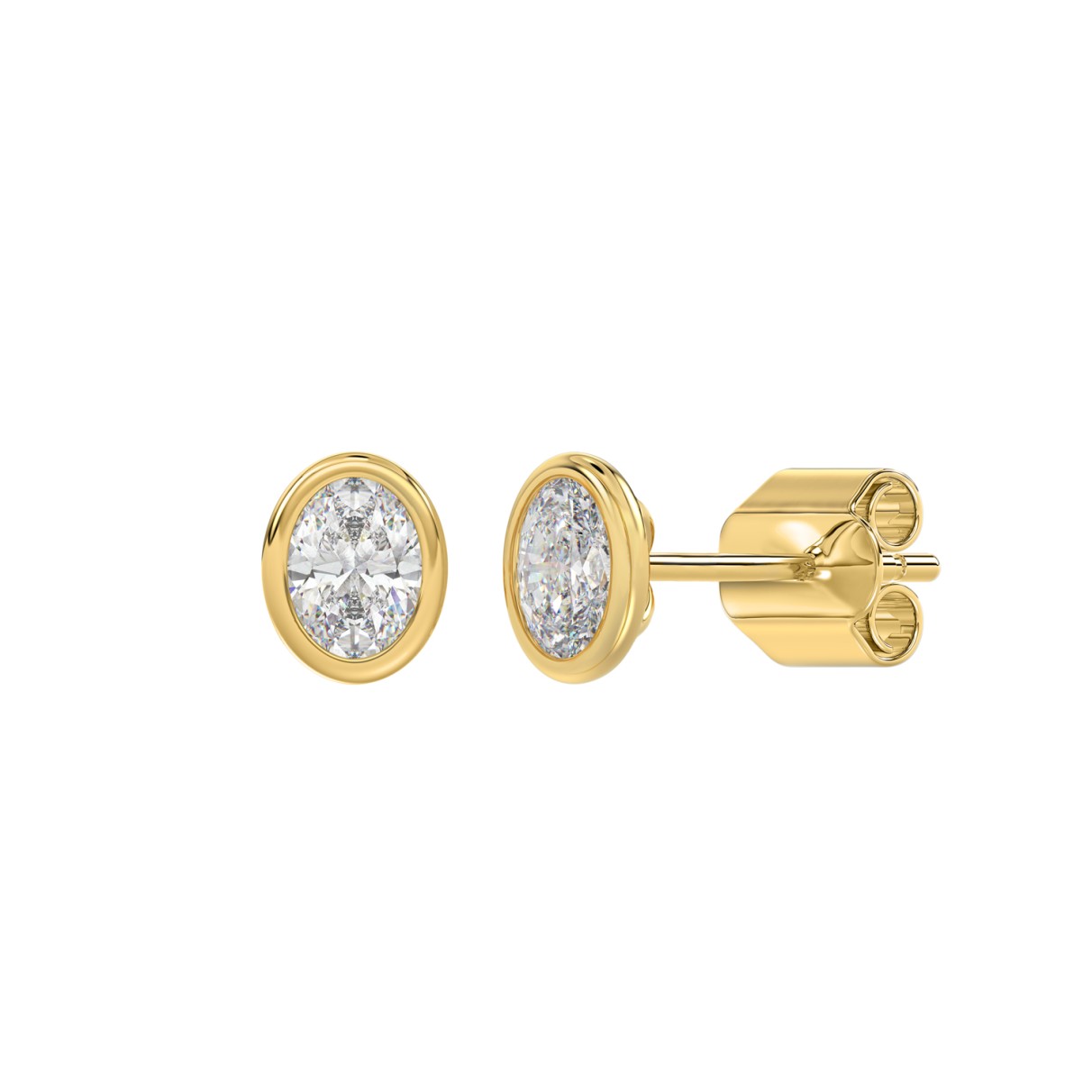 LADIES SOLITAIRE EARRINGS 1CT OVAL DIAMOND 14K YELLOW GOLD