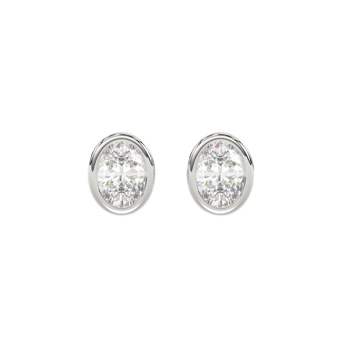 LADIES SOLITAIRE EARRINGS 2CT OVAL DIAMOND 14K WHITE GOLD