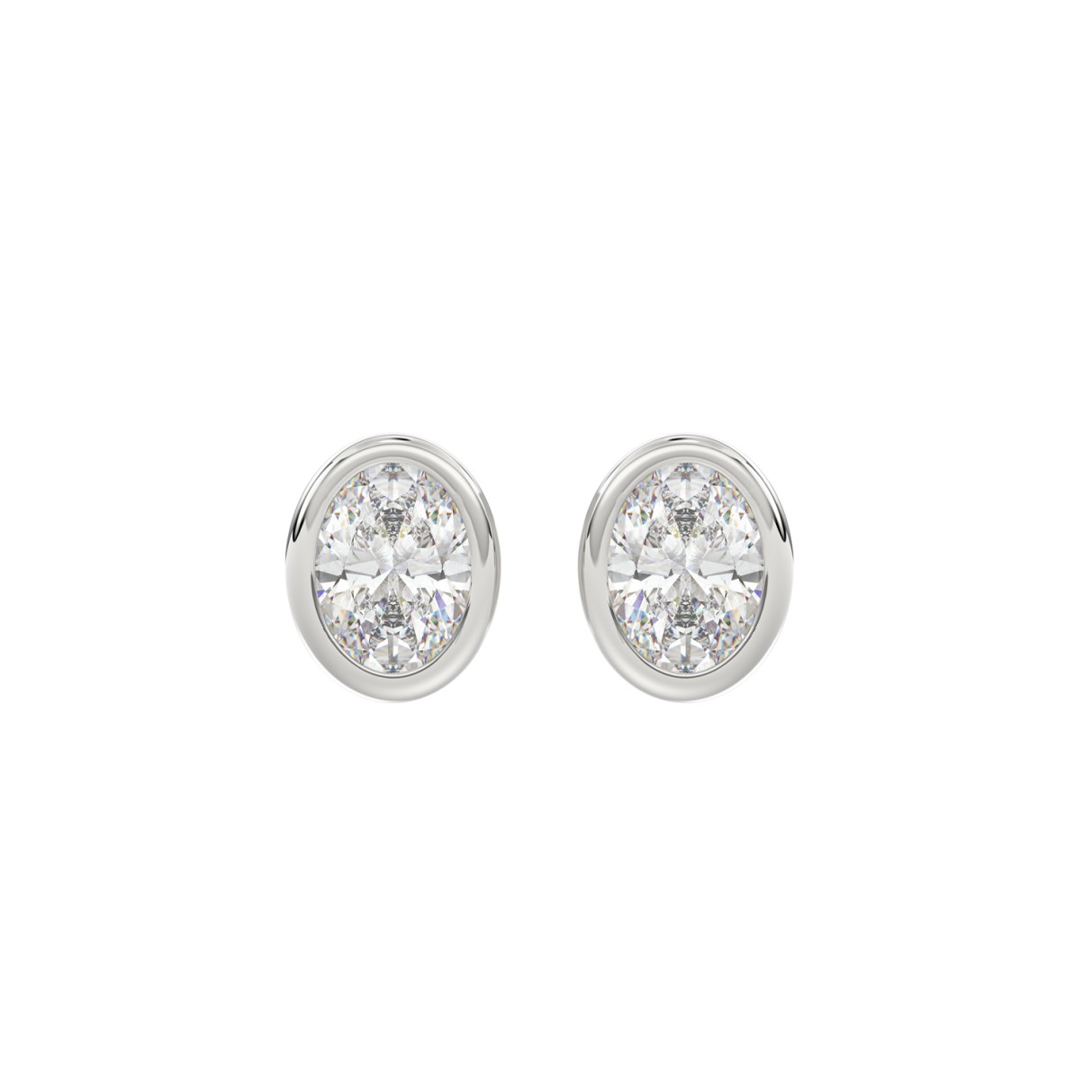 LADIES SOLITAIRE EARRINGS 2CT OVAL DIAMOND 14K WHITE GOLD