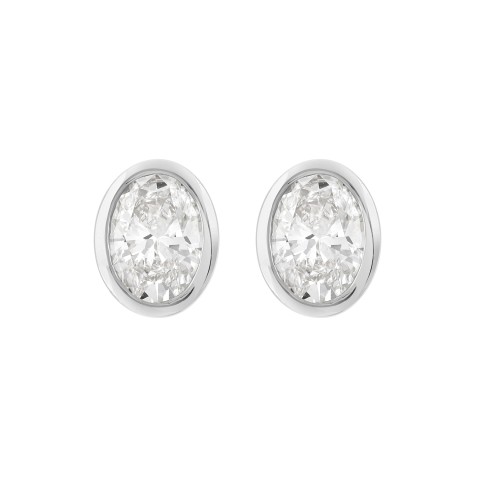 LADIES SOLITAIRE EARRINGS 2CT OVAL DIAMOND 14K WHITE GOLD