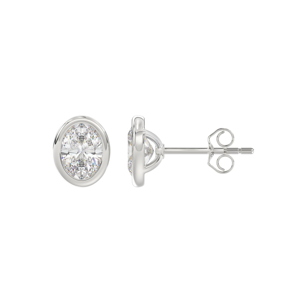 LADIES SOLITAIRE EARRINGS 2CT OVAL DIAMOND 14K WHITE GOLD