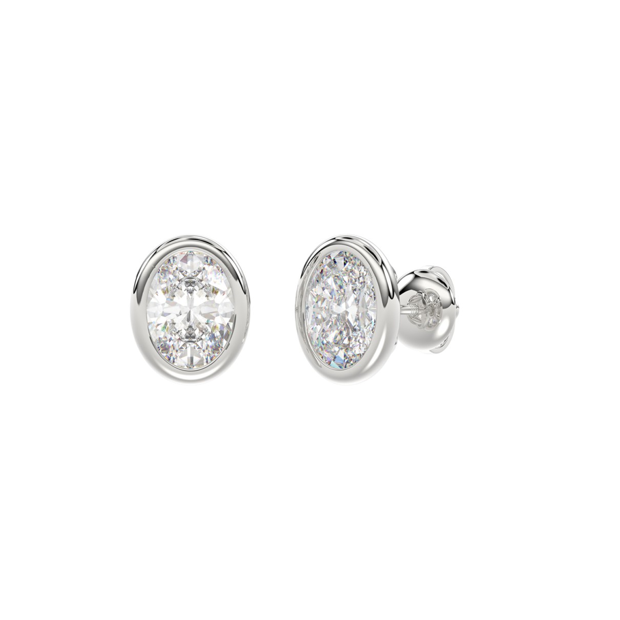 LADIES SOLITAIRE EARRINGS 2CT OVAL DIAMOND 14K WHITE GOLD