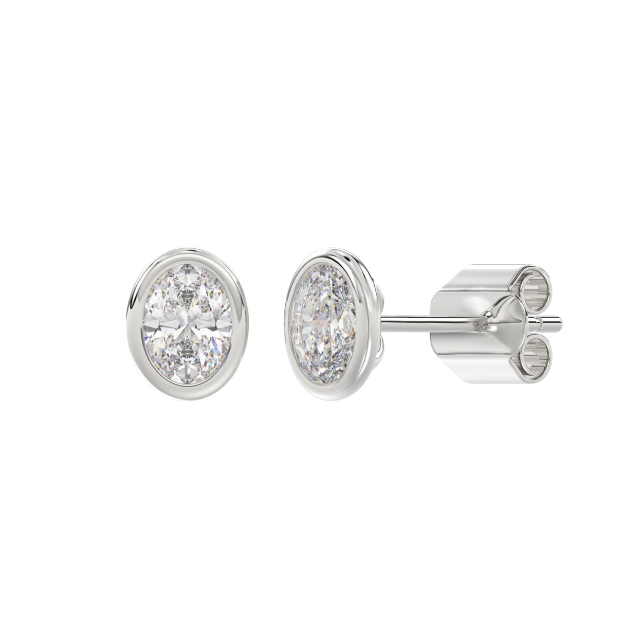 LADIES SOLITAIRE EARRINGS 2CT OVAL DIAMOND 14K WHITE GOLD