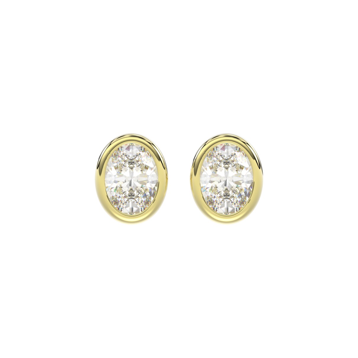 LADIES SOLITAIRE EARRINGS 2CT OVAL DIAMOND 14K YEL...