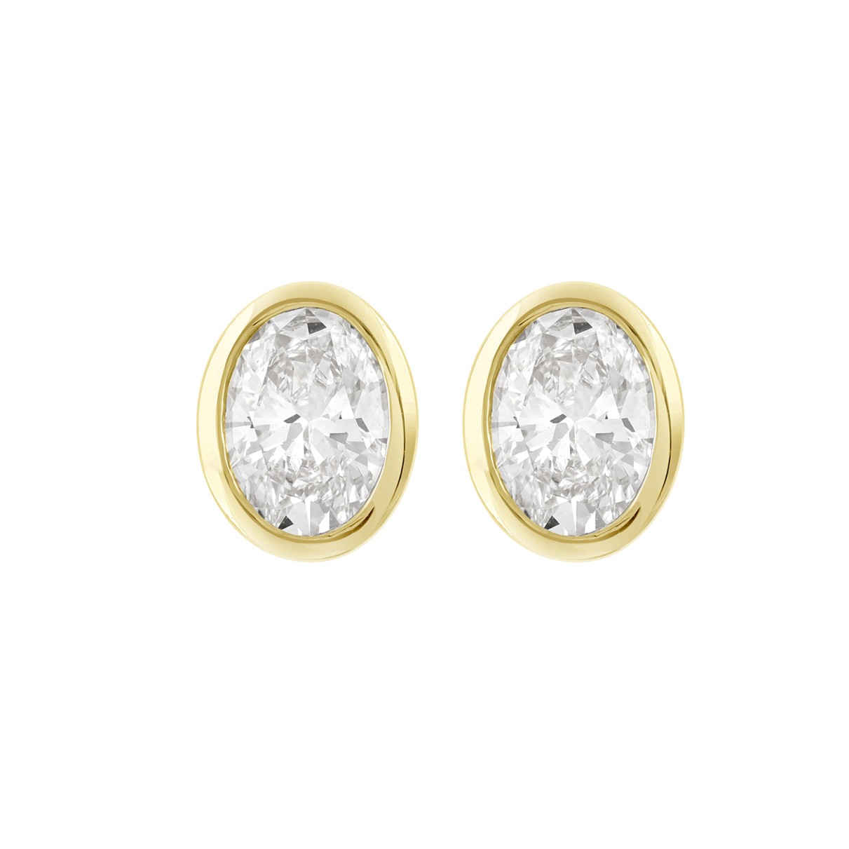LADIES SOLITAIRE EARRING 2CT OVAL DIAMOND 14K YELL...
