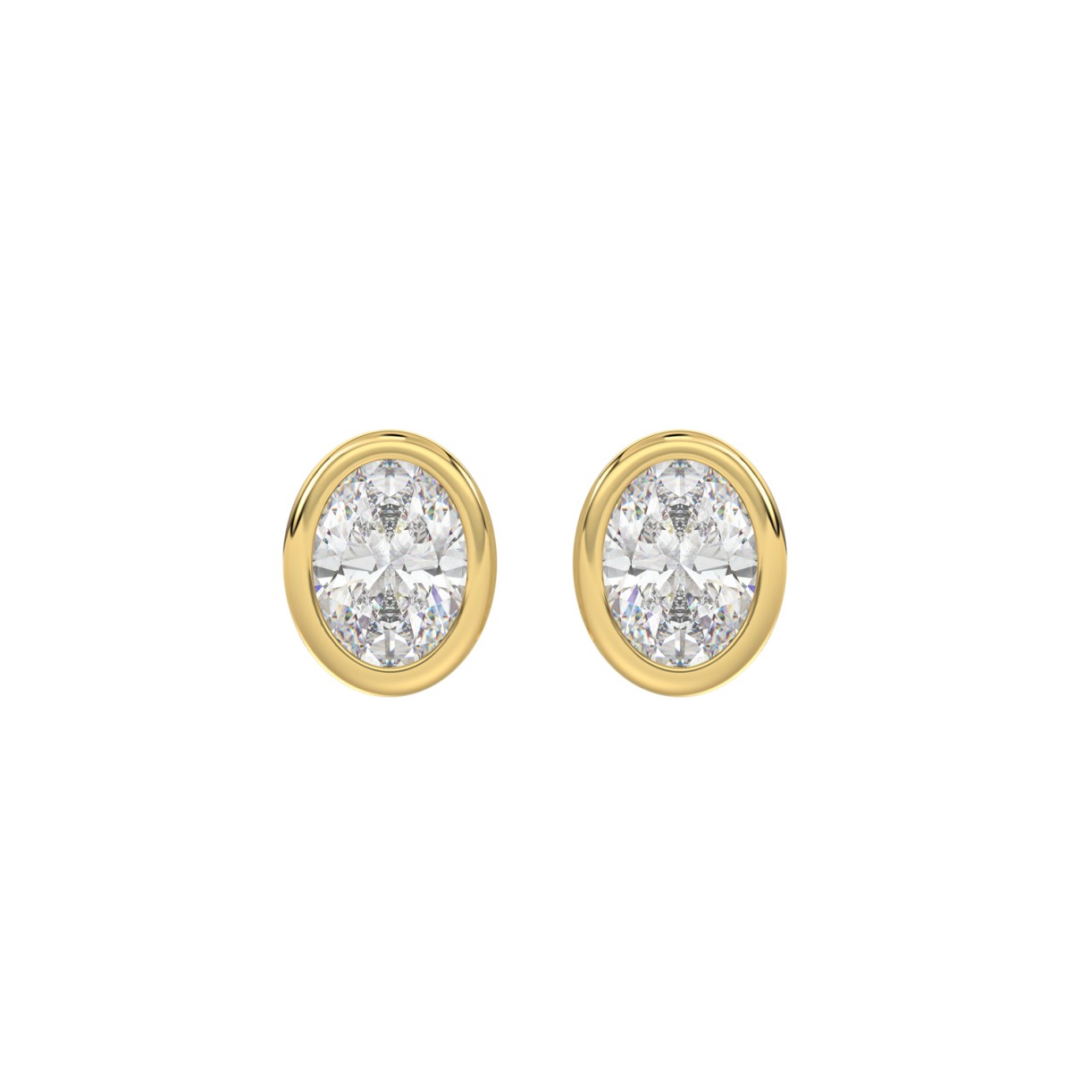 LADIES SOLITAIRE EARRINGS 2CT OVAL DIAMOND 14K YEL...