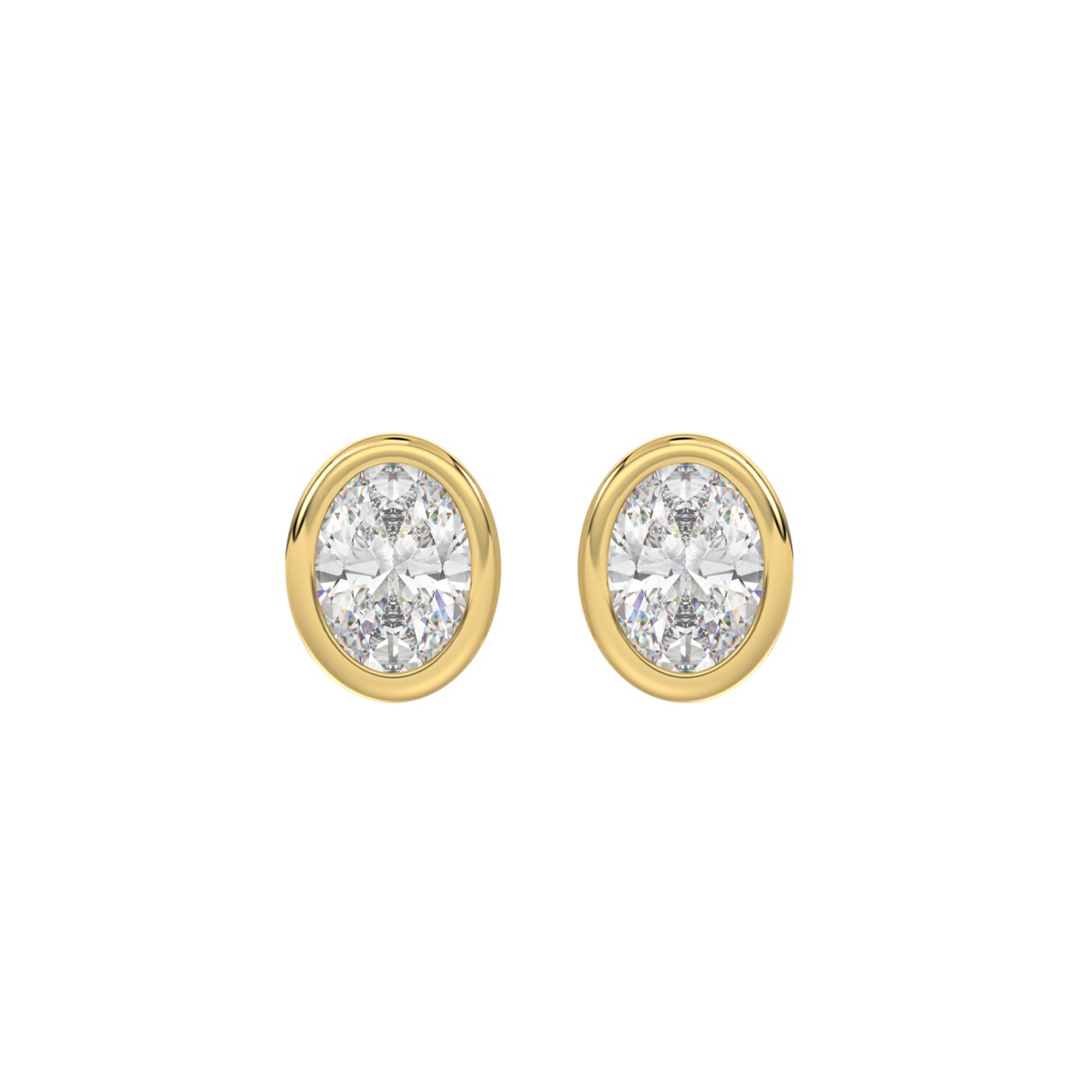 LADIES SOLITAIRE EARRINGS 2CT OVAL DIAMOND 14K YELLOW GOLD