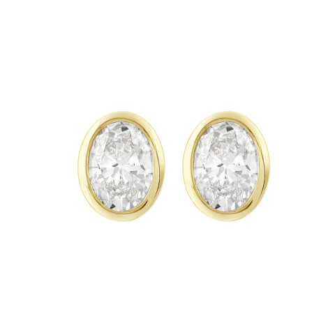 LADIES SOLITAIRE EARRINGS 2CT OVAL DIAMOND 14K YELLOW GOLD