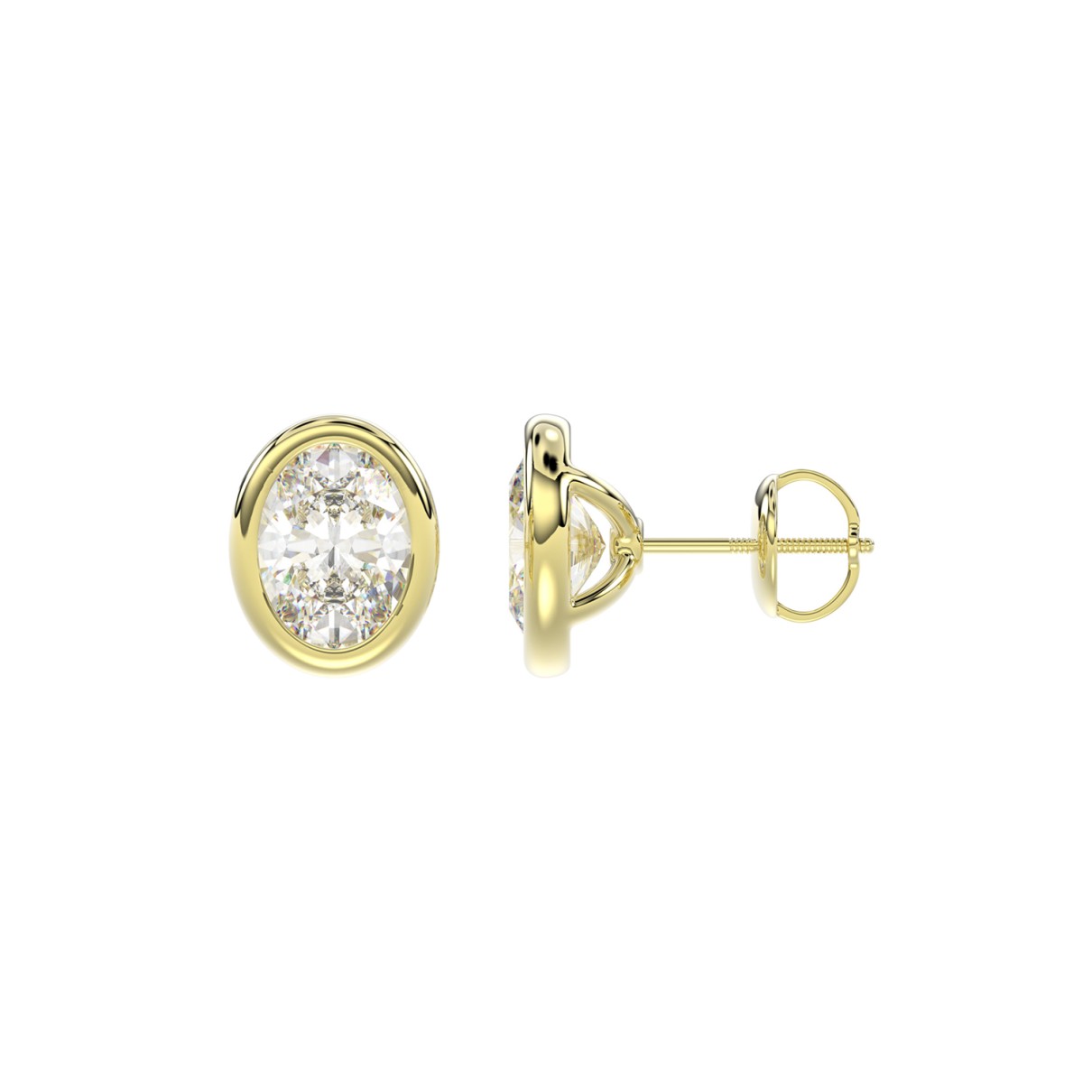 LADIES SOLITAIRE EARRINGS 2CT OVAL DIAMOND 14K YELLOW GOLD