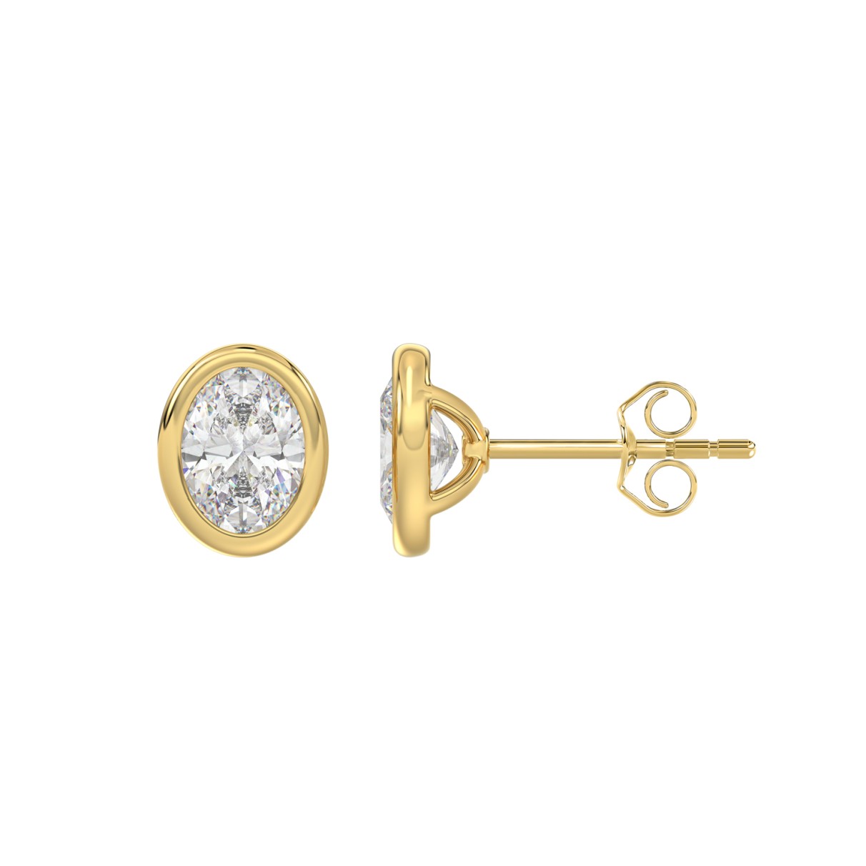 LADIES SOLITAIRE EARRINGS 2CT OVAL DIAMOND 14K YELLOW GOLD