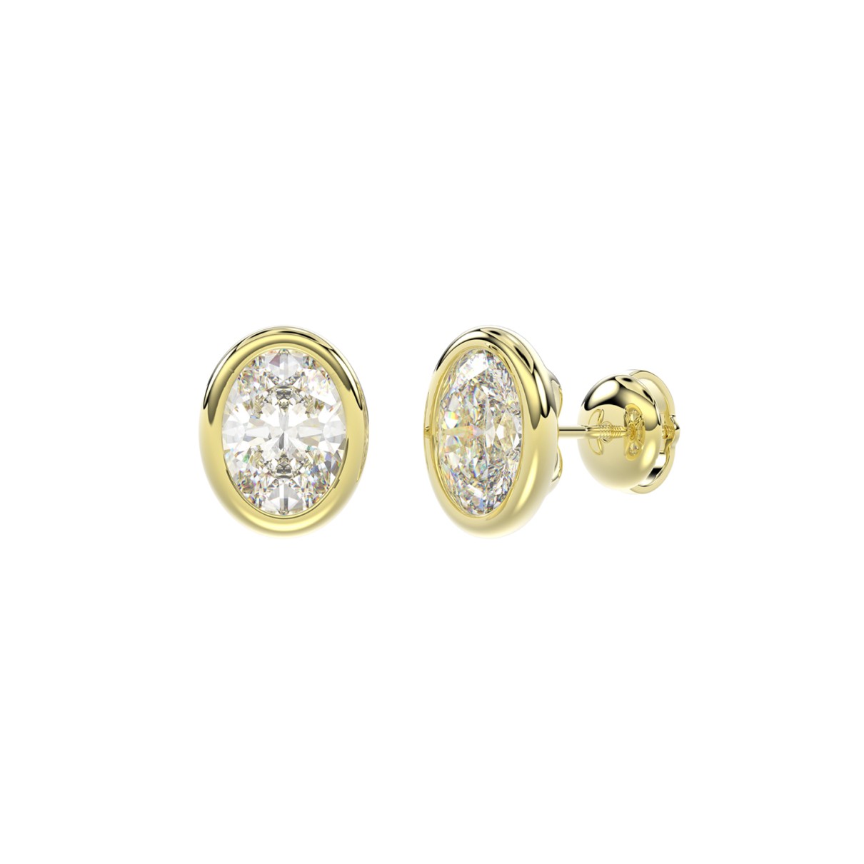 LADIES SOLITAIRE EARRINGS 2CT OVAL DIAMOND 14K YELLOW GOLD