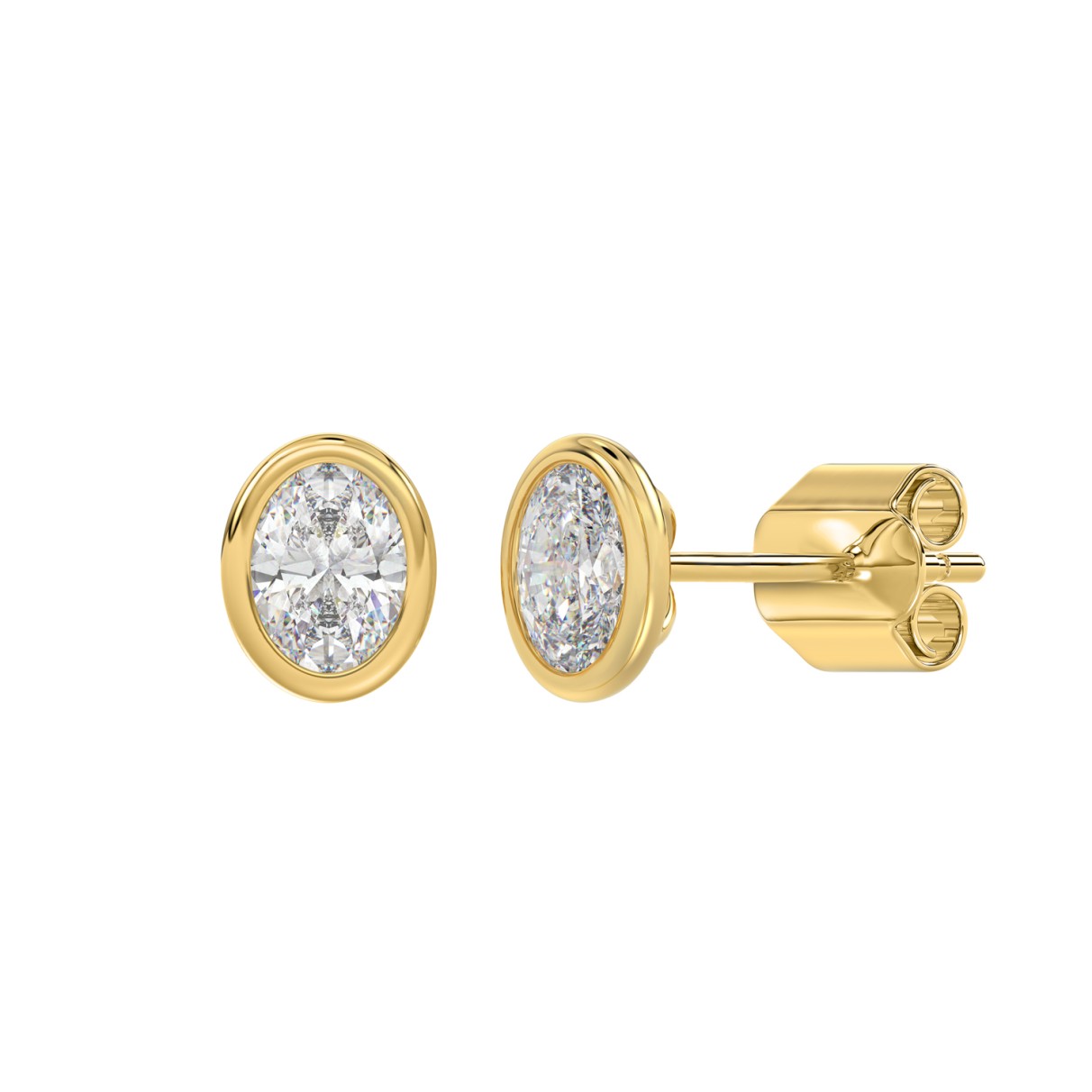 LADIES SOLITAIRE EARRINGS 2CT OVAL DIAMOND 14K YELLOW GOLD