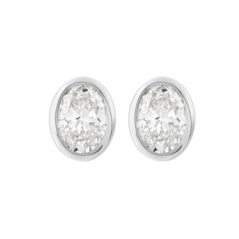 LADIES SOLITAIRE EARRINGS 3CT OVAL DIAMOND 14K WHITE GOLD