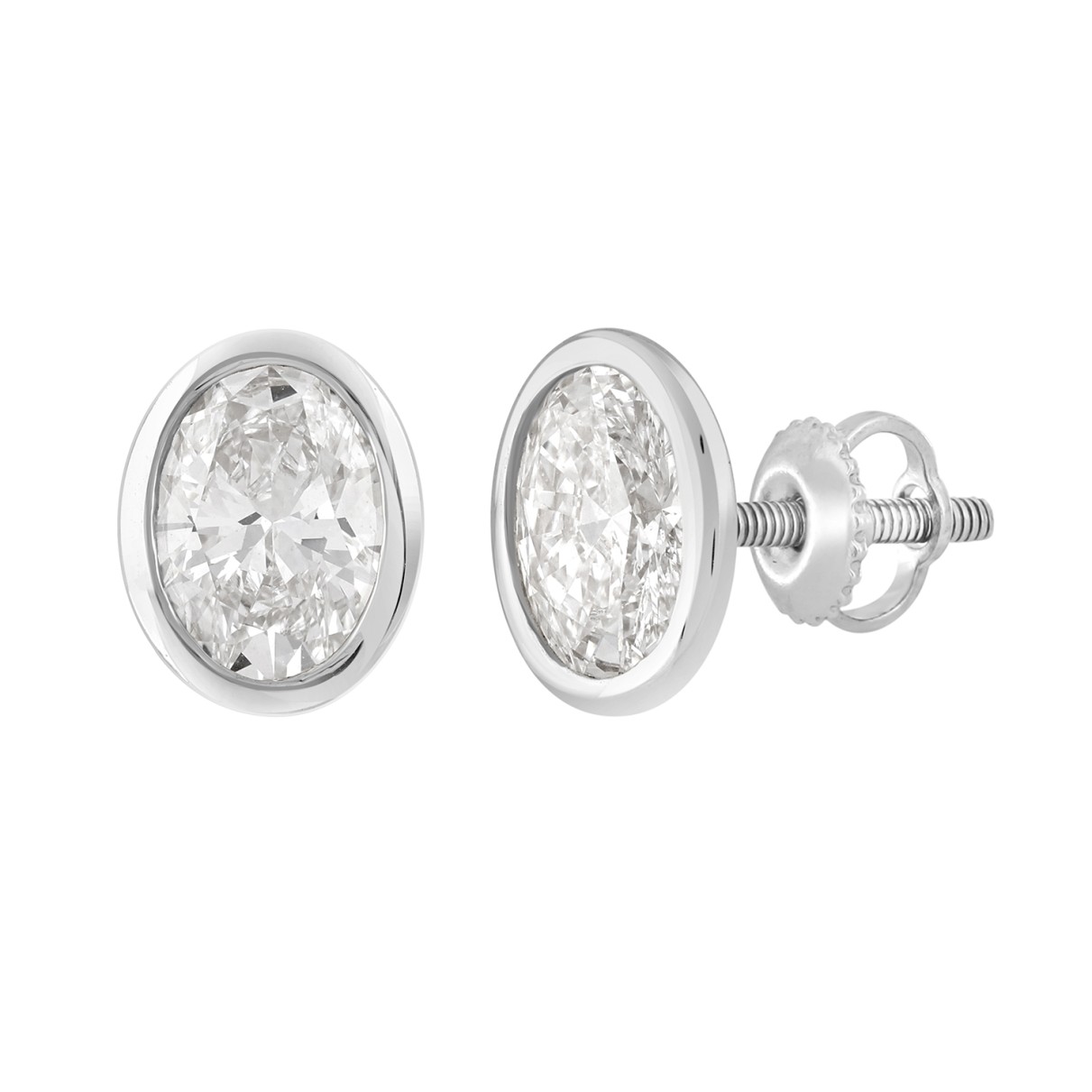 LADIES SOLITAIRE EARRINGS  3CT OVAL DIAMOND 14K WHITE GOLD