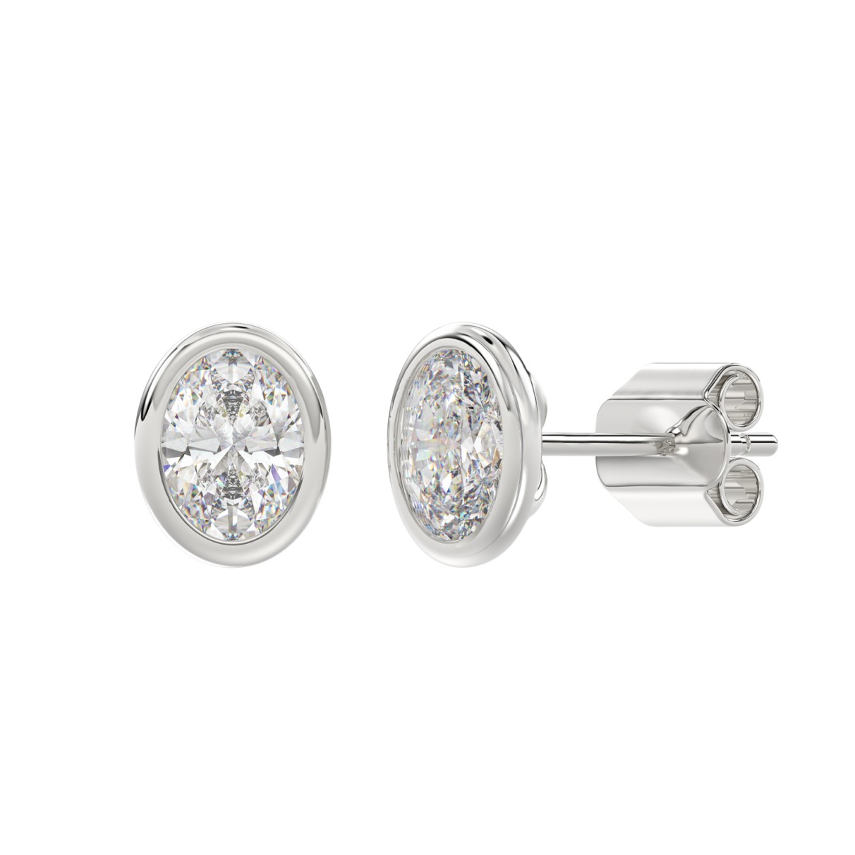 LADIES SOLITAIRE EARRINGS 3CT OVAL DIAMOND 14K WHITE GOLD