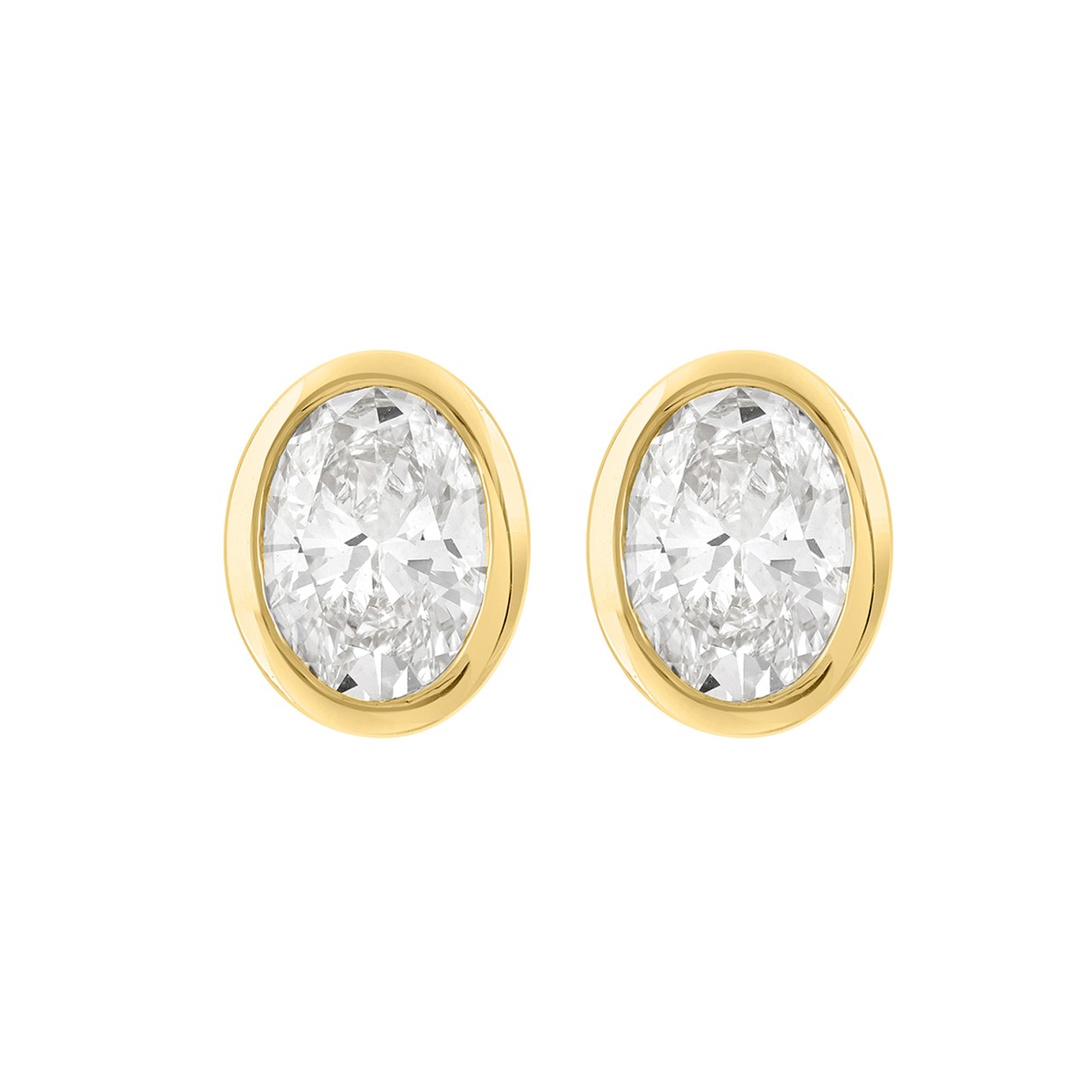 LADIES SOLITAIRE EARRINGS 3CT OVAL DIAMOND 14K YELLOW GOLD