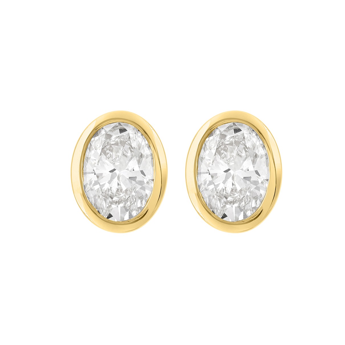 LADIES SOLITAIRE EARRING 3CT OVAL DIAMOND 14K YELL...