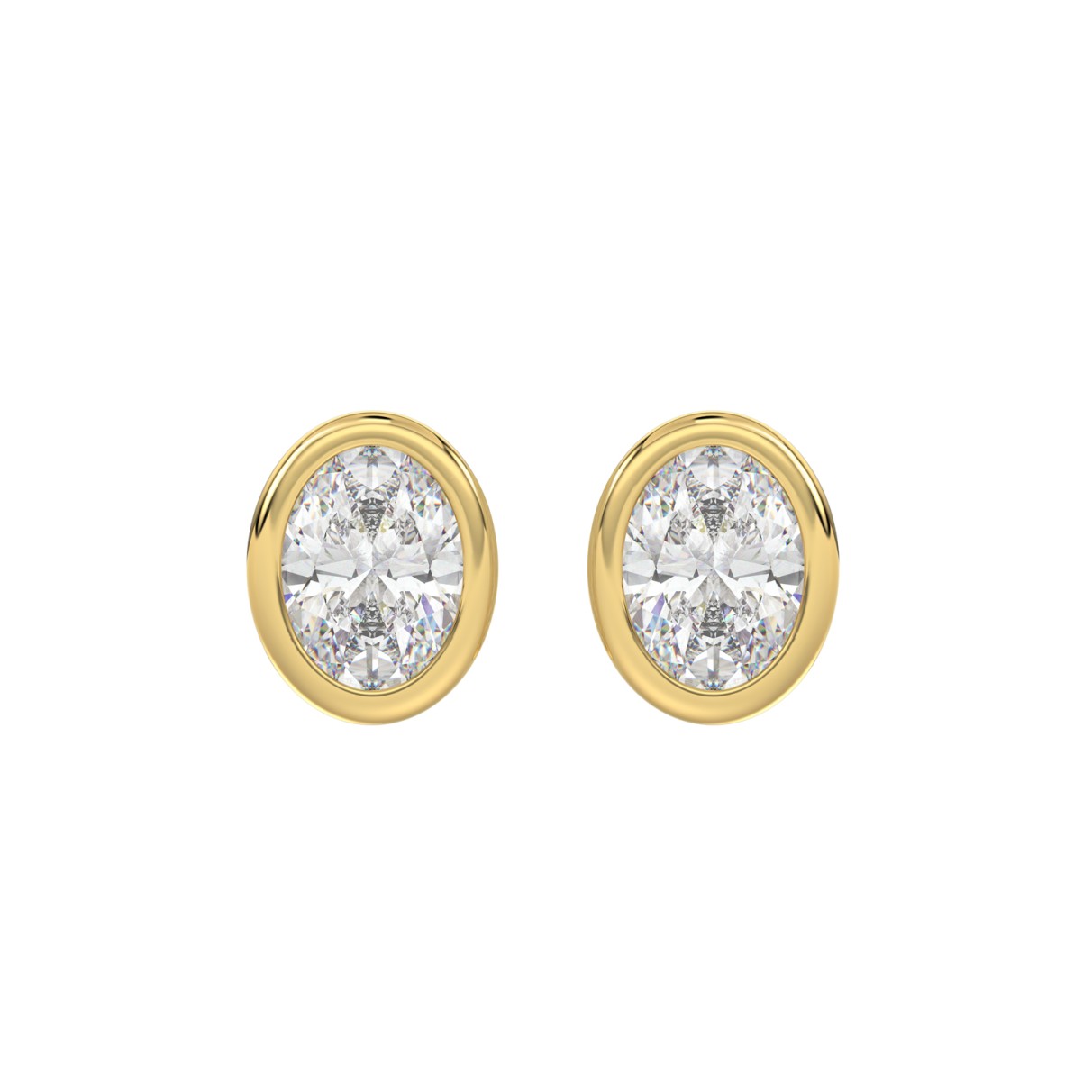 LADIES SOLITAIRE EARRINGS 3CT OVAL DIAMOND 14K YELLOW GOLD