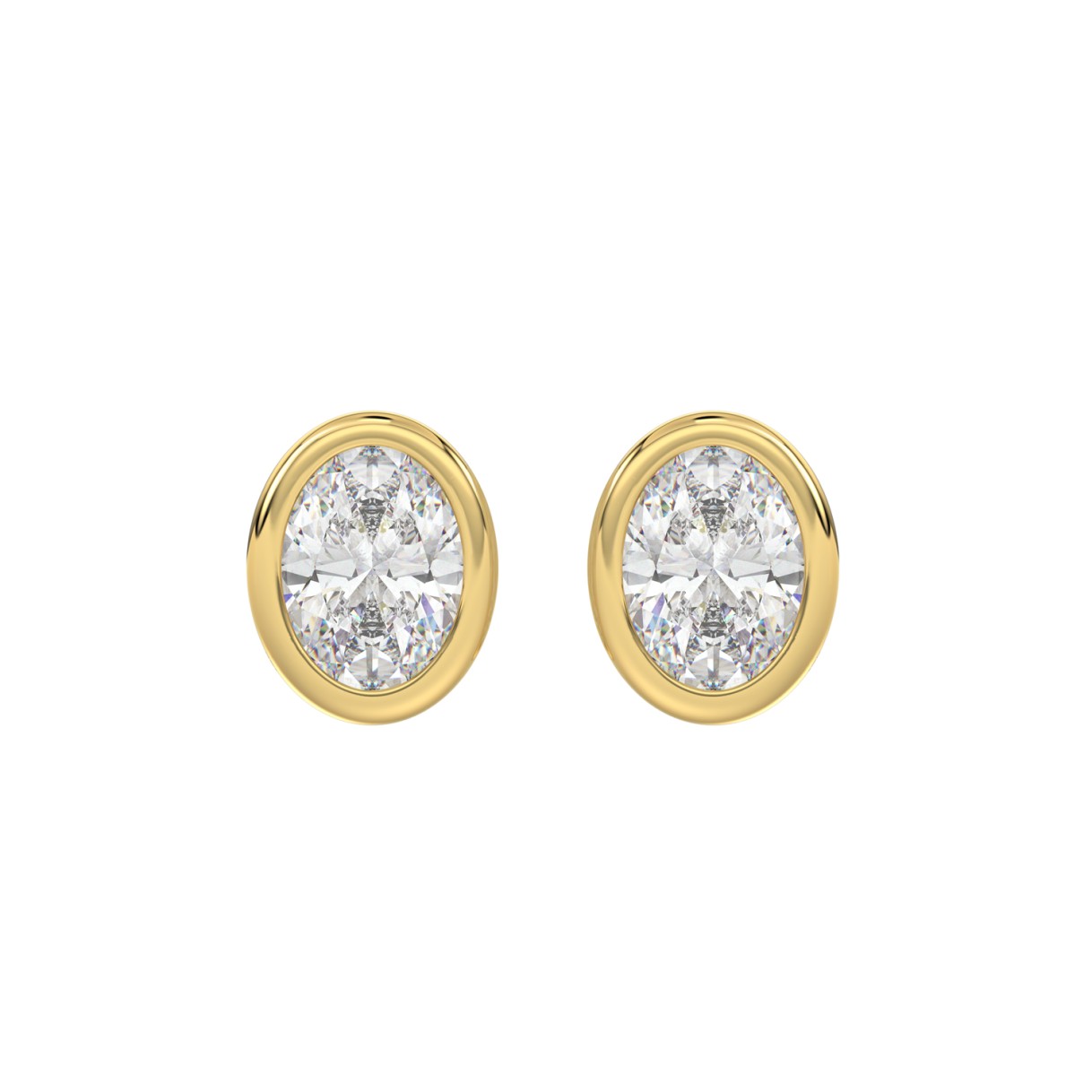 LADIES SOLITAIRE EARRINGS 3CT OVAL DIAMOND 14K YEL...