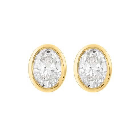 LADIES SOLITAIRE EARRINGS 3CT OVAL DIAMOND 14K YELLOW GOLD