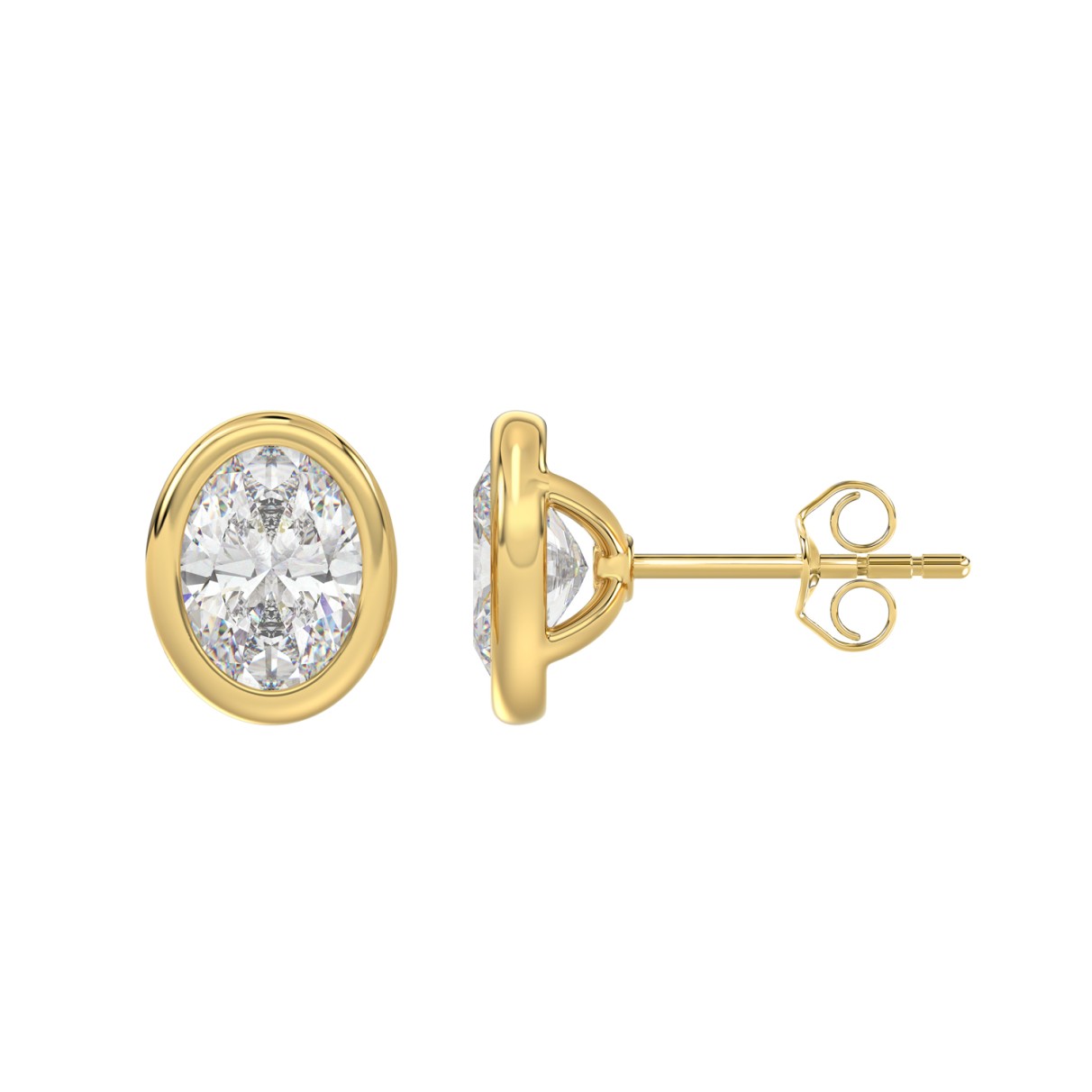 LADIES SOLITAIRE EARRINGS 3CT OVAL DIAMOND 14K YELLOW GOLD