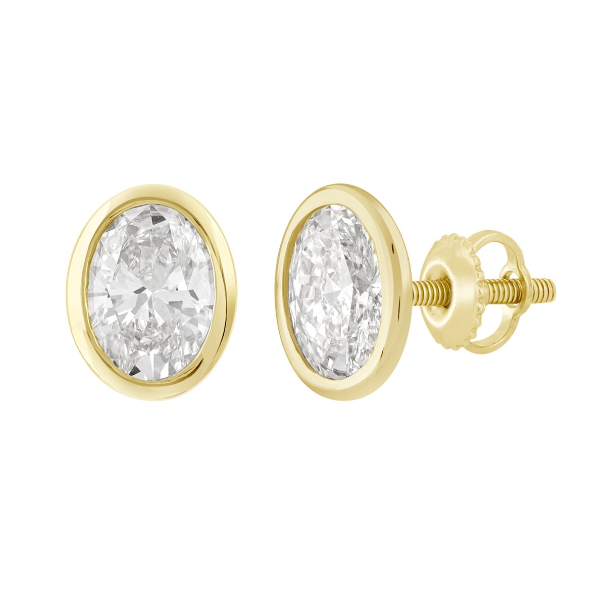 LADIES SOLITAIRE EARRINGS 3CT OVAL DIAMOND 14K YELLOW GOLD