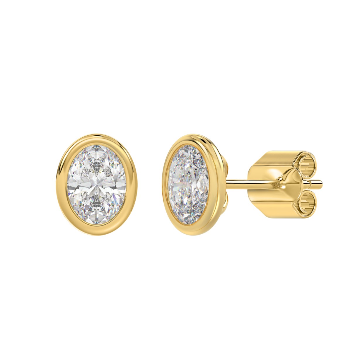 LADIES SOLITAIRE EARRINGS 3CT OVAL DIAMOND 14K YELLOW GOLD