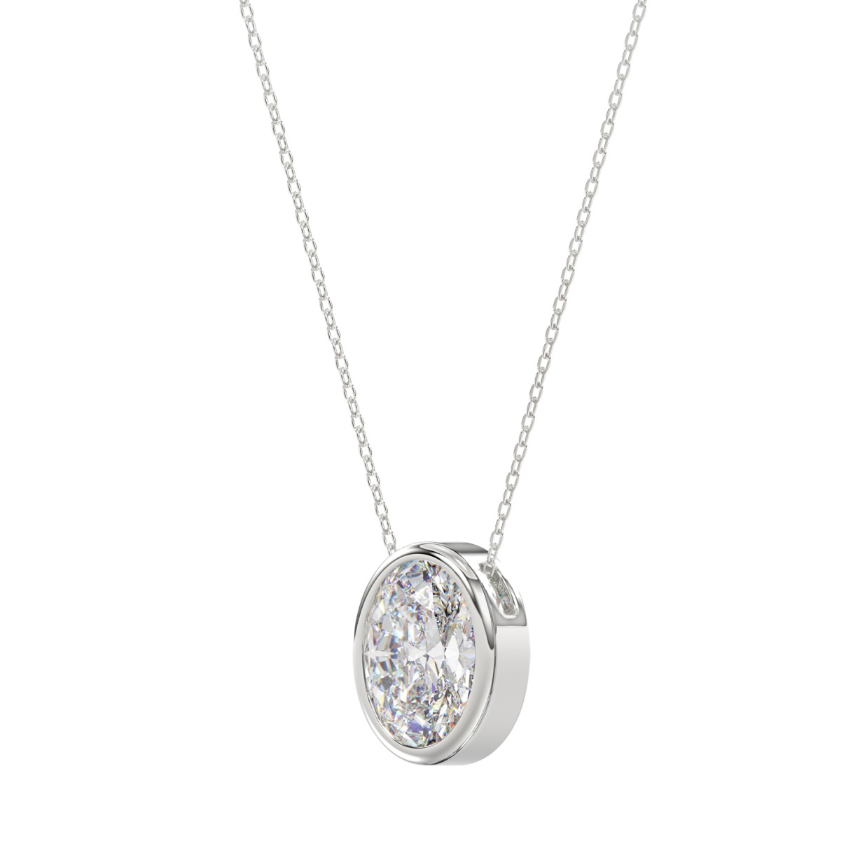 LADIES SOLITAIRE PENDANT 1CT OVAL DIAMOND 14K WHITE GOLD WITH CHAIN