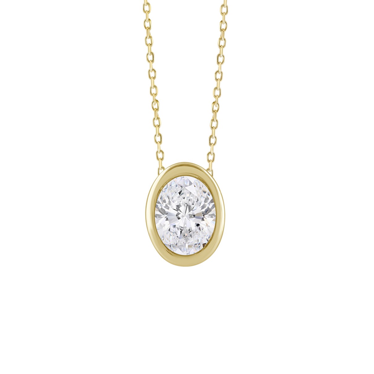 LADIES SOLITAIRE PENDANT 1CT OVAL DIAMOND 14K YELLOW GOLD WITH CHAIN