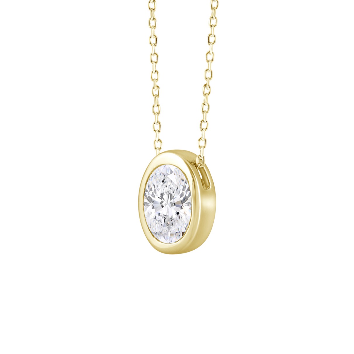 LADIES SOLITAIRE PENDANT 1CT OVAL DIAMOND 14K YELLOW GOLD WITH CHAIN