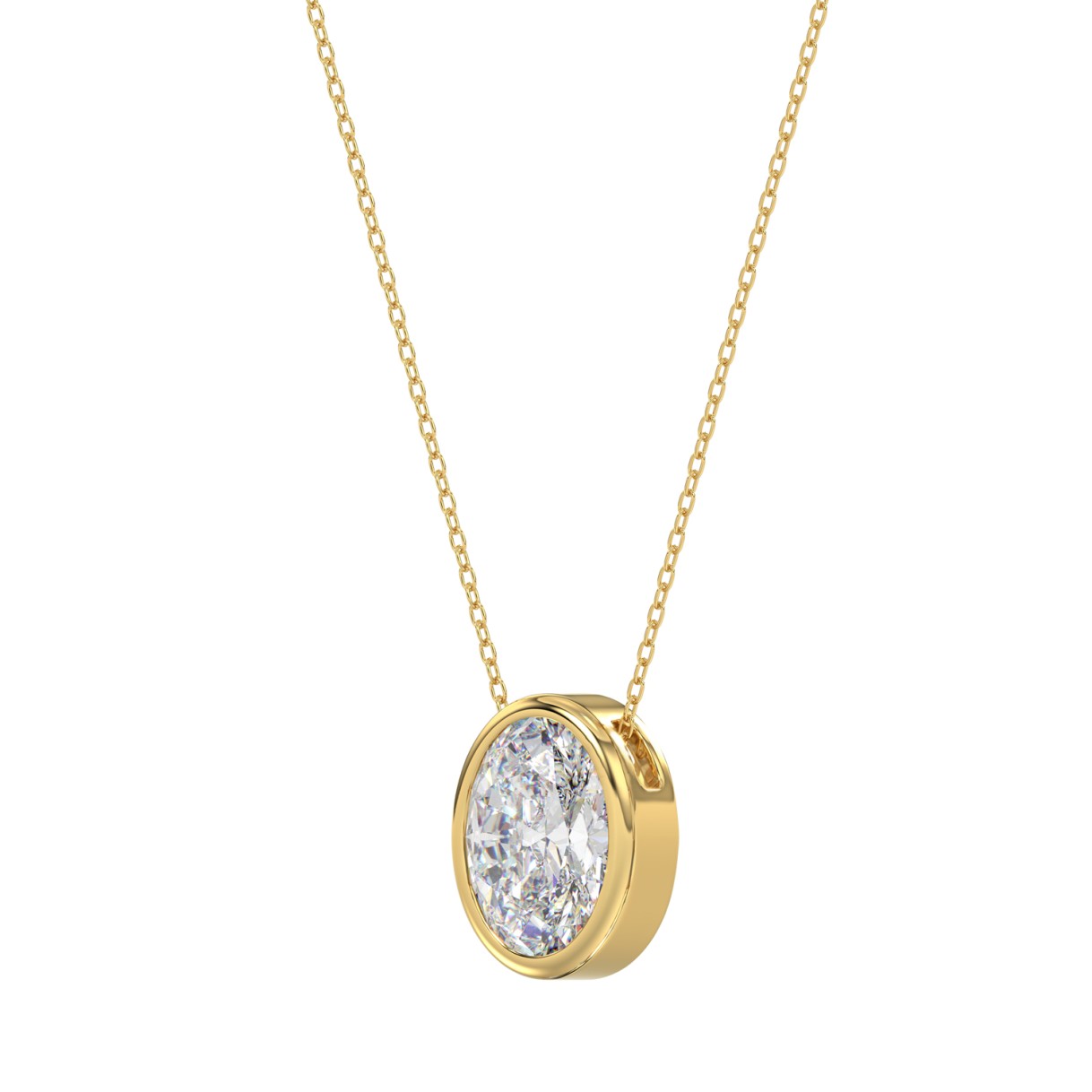 LADIES SOLITAIRE PENDANT 1CT OVAL DIAMOND 14K YELLOW GOLD WITH CHAIN