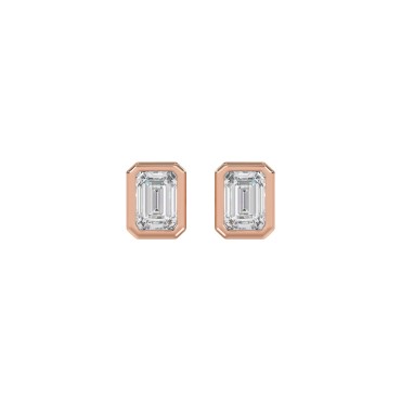 14K ROSE GOLD 1.00CT EMERALD DIAMOND LADIES SOLITAIRE EARRINGS
