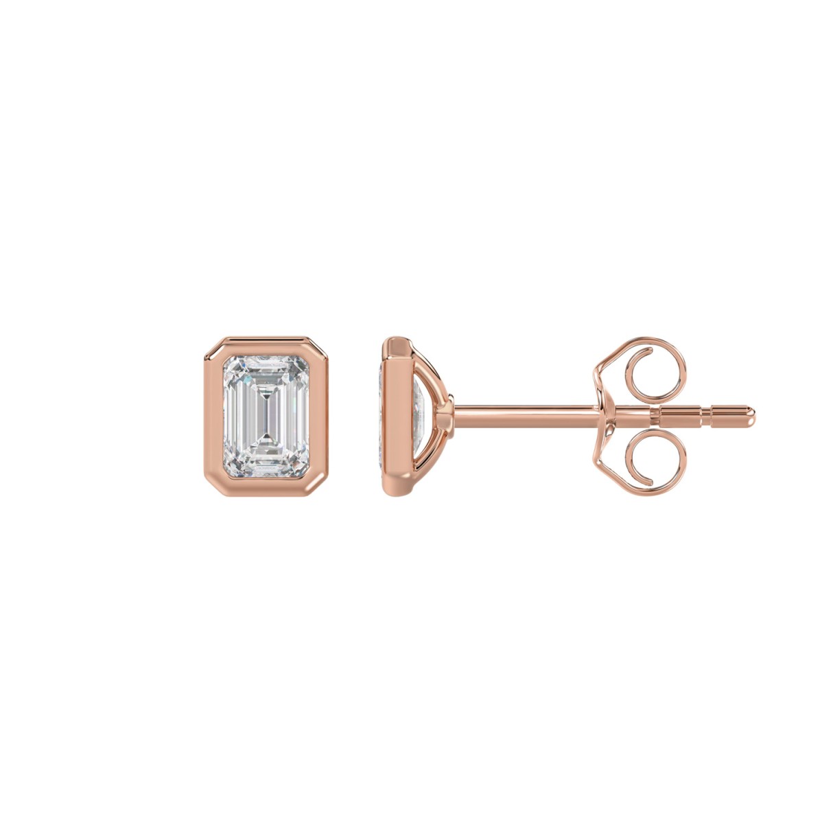 14K ROSE GOLD 1.00CT EMERALD DIAMOND LADIES SOLITAIRE EARRINGS