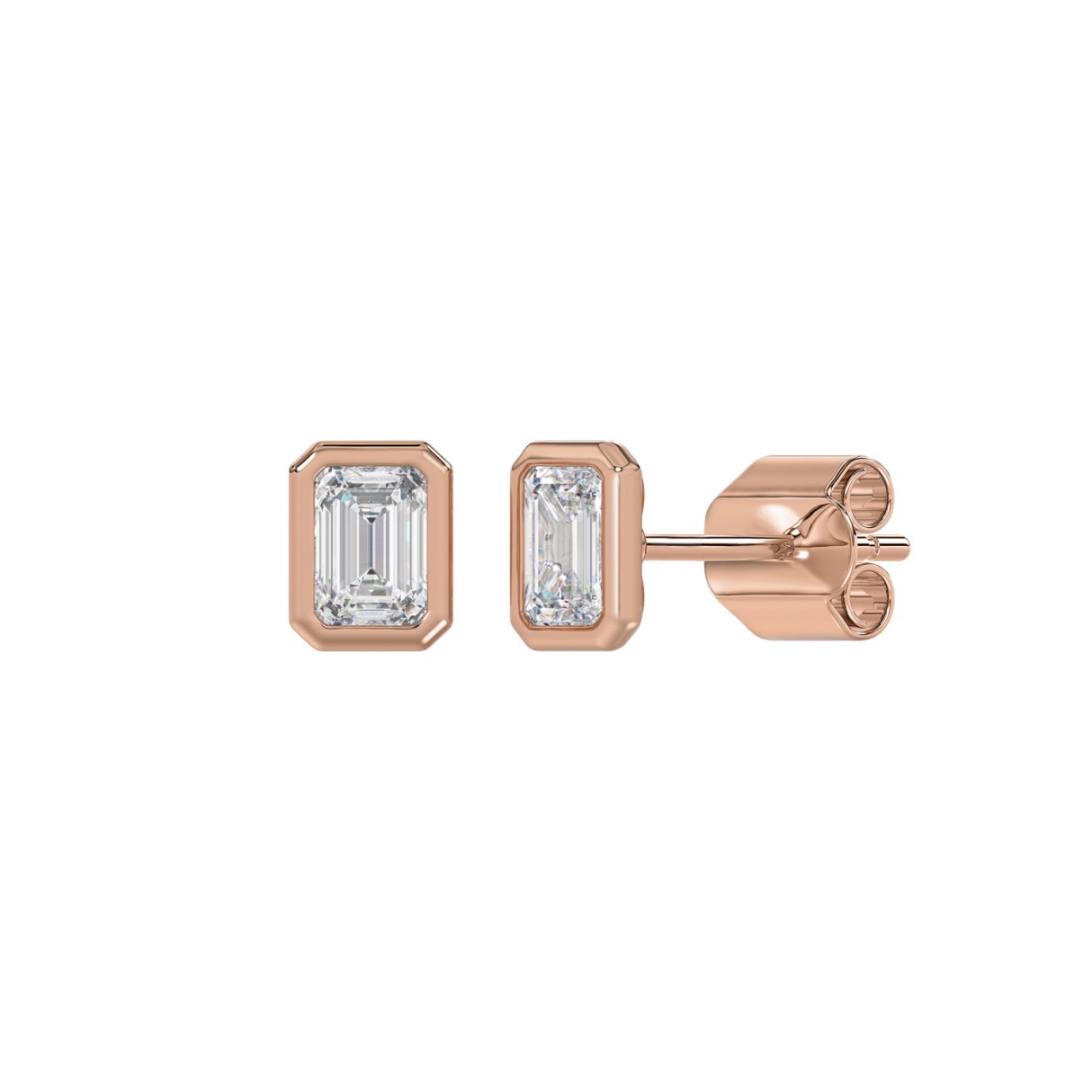 14K ROSE GOLD 1.00CT EMERALD DIAMOND LADIES SOLITAIRE EARRINGS