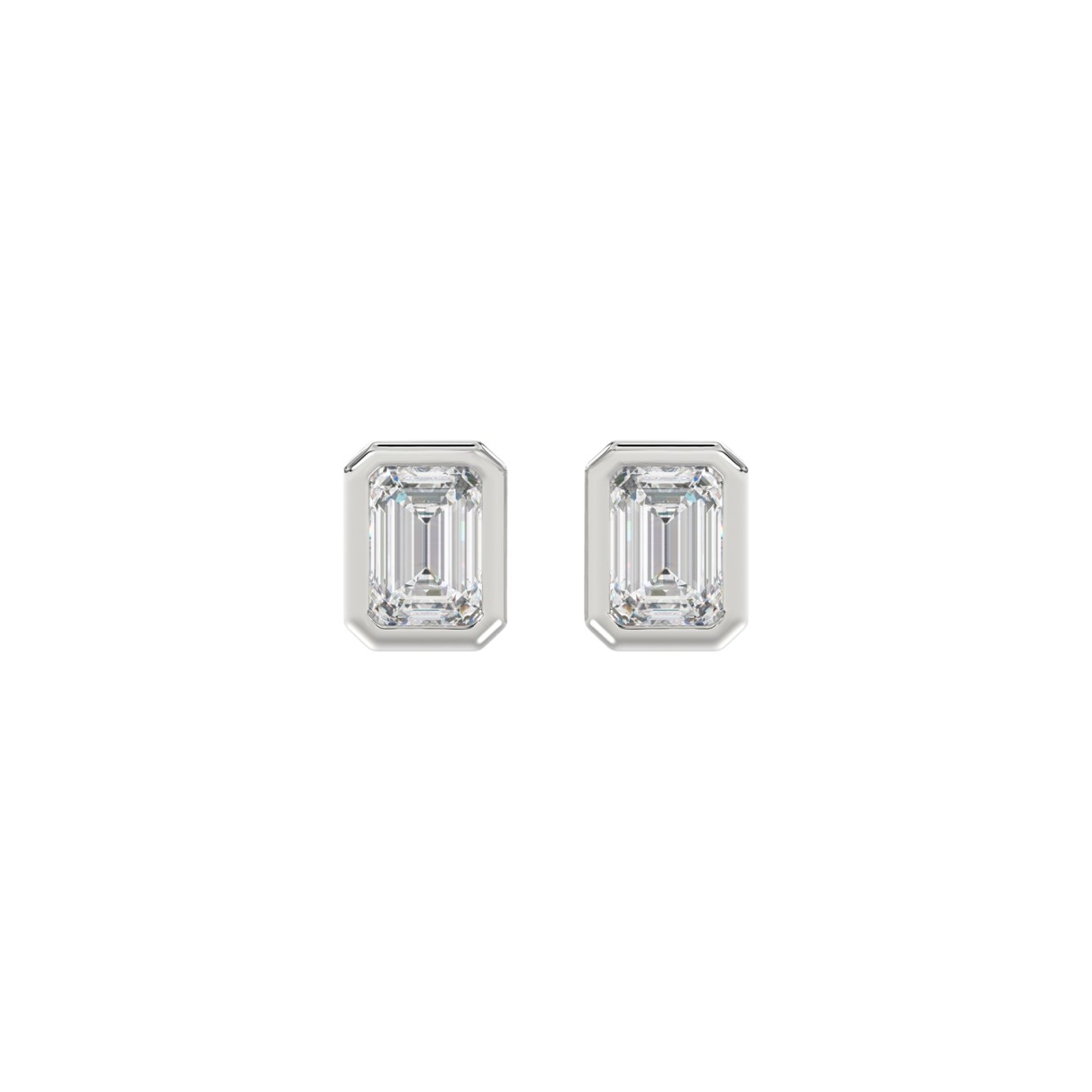 LADIES SOLITAIRE EARRINGS 1CT EMERALD DIAMOND 14K WHITE GOLD