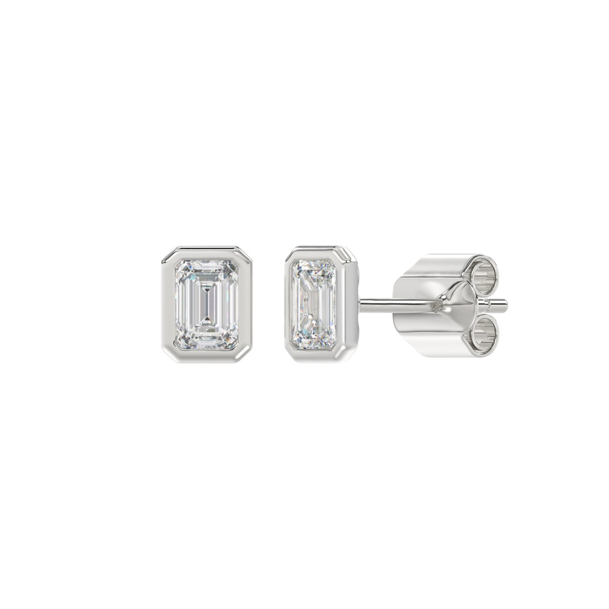 LADIES SOLITAIRE EARRINGS 1CT EMERALD DIAMOND 14K WHITE GOLD