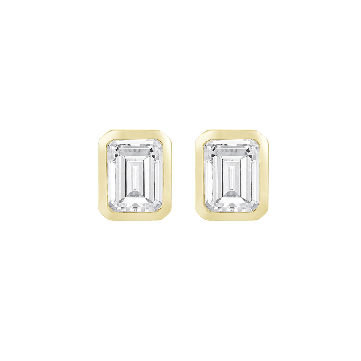 LADIES SOLITAIRE EARRINGS 1CT EMERALD DIAMOND 14K YELLOW GOLD