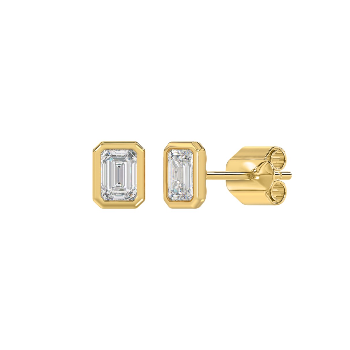 LADIES SOLITAIRE EARRINGS 1CT EMERALD DIAMOND 14K YELLOW GOLD