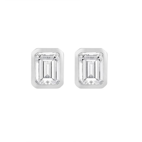 LADIES SOLITAIRE EARRINGS 2CT EMERALD DIAMOND 14K WHITE GOLD
