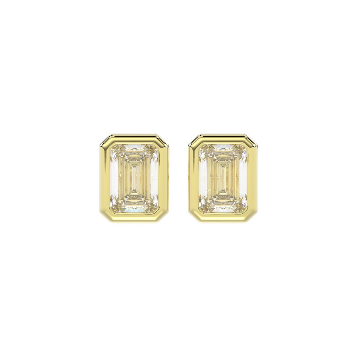 LADIES SOLITAIRE EARRINGS 2CT EMERALD DIAMOND 14K YELLOW GOLD