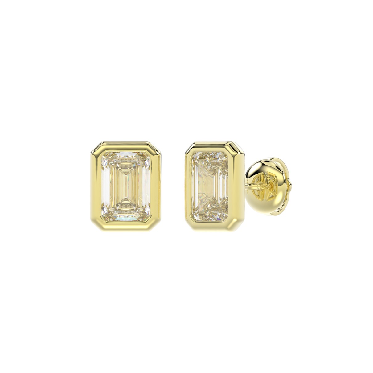 LADIES SOLITAIRE EARRINGS 2CT EMERALD DIAMOND 14K YELLOW GOLD