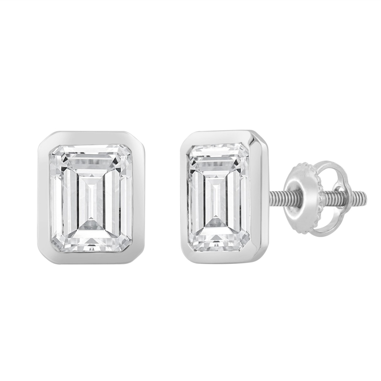 LADIES SOLITAIRE EARRINGS 3CT EMERALD DIAMOND 14K WHITE GOLD 