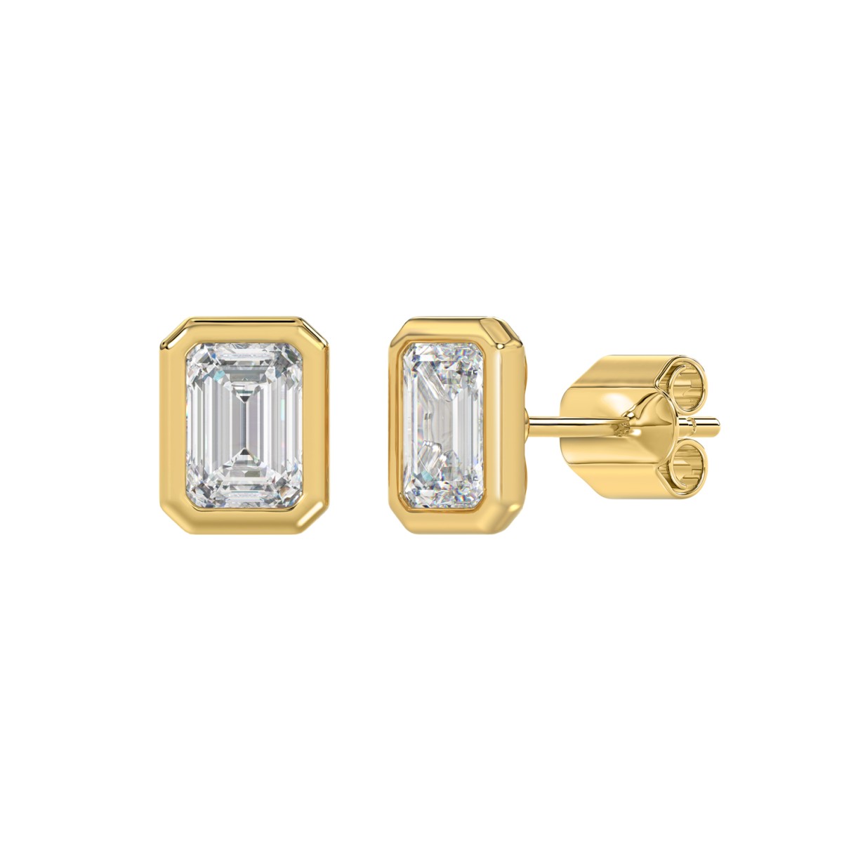 LADIES SOLITAIRE EARRINGS 3CT EMERALD DIAMOND 14K YELLOW GOLD 